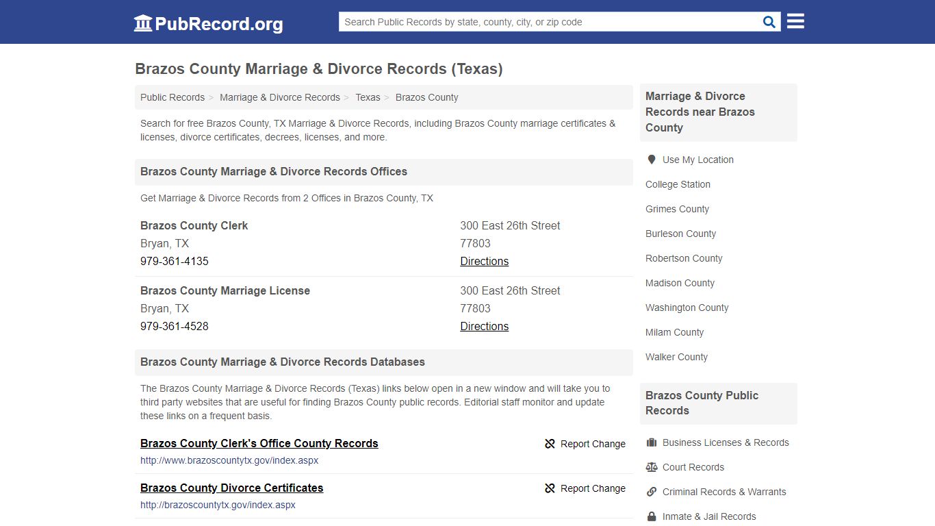 Brazos County Marriage & Divorce Records (Texas)